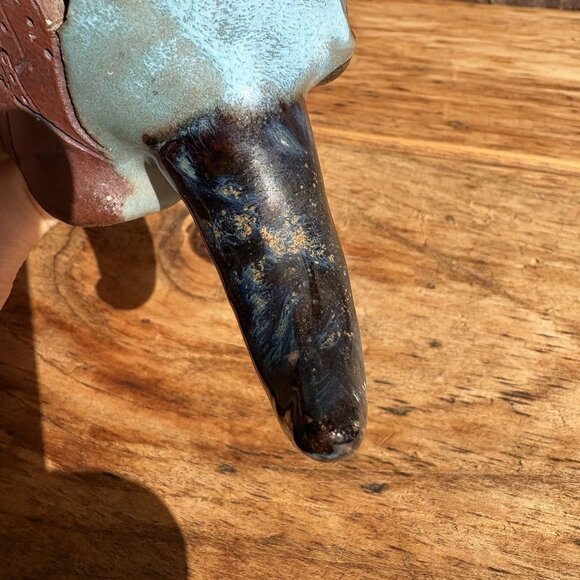 Glazed enamel pottery bull skull with mounting bolt Turquoise/Aqua Terracotta 5” - Picture 5 of 16